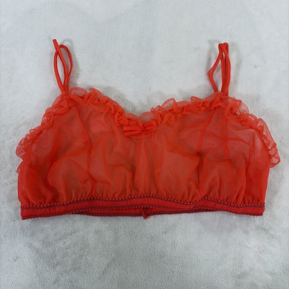 Vintage Sheer Red Bra, Bloomers and Smock Top Ruffled Trim Bows No Tags Charity - Picture 13 of 16